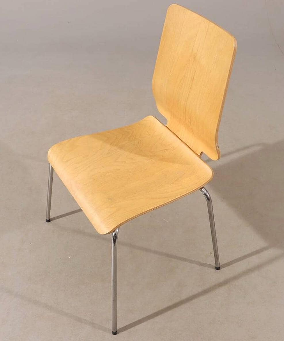 Rare 90s IKEA Gilbert Plywood Stackable Chair Chrome Base - Modern