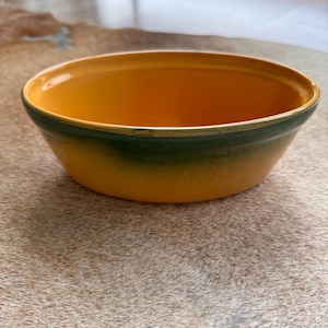 Emile Henry Ombre Glaze Bowl - French Country Mustard Yellow to Forest Green Stoneware - Rustic Serving or Baking Dish Terrine