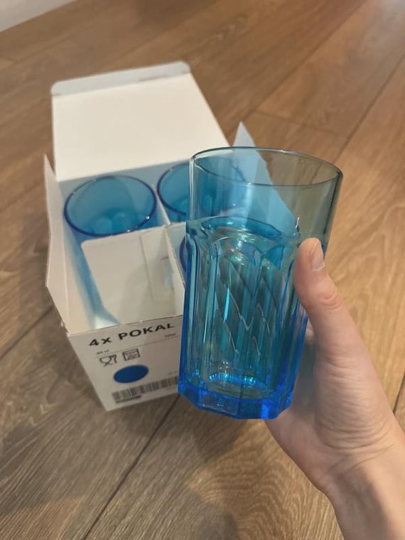 Retired IKEA Turquoise Blue Drinking Tumbler Glasses Set of 4