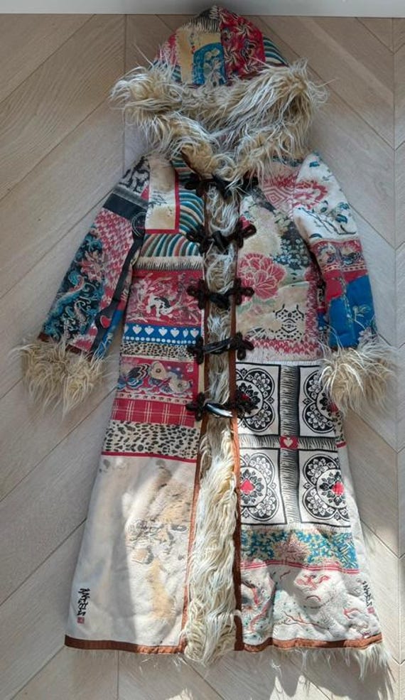 Vintage Roberto Cavalli Angels Patchwork Afghan Coat Shaggy Fur
