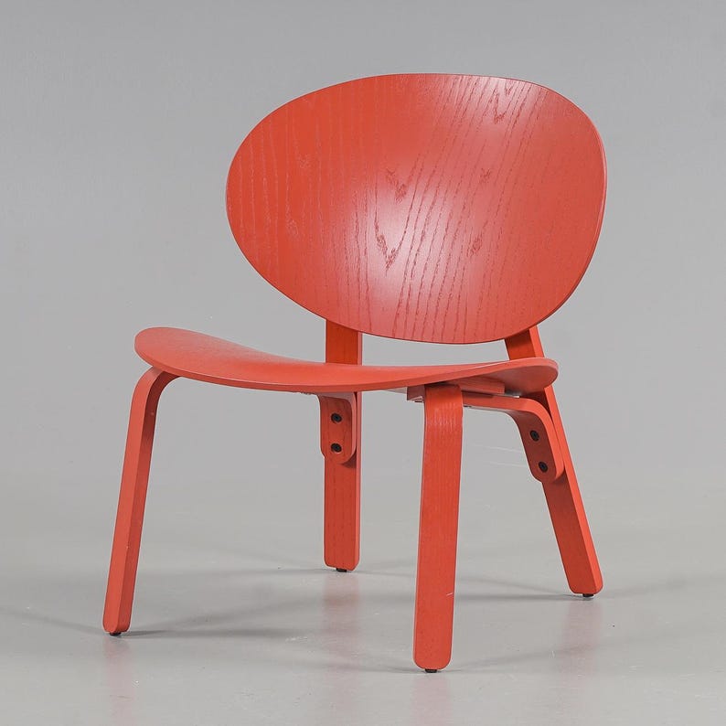 Modern Scandinavian Ikea Froset Red Stained Oak Veneer Chair, Pop Art Lounge Seat image 1