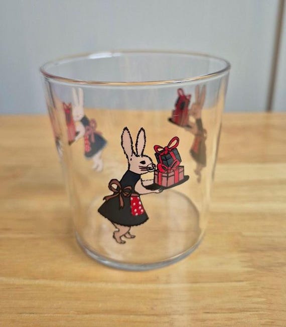 Ikea Festive Bunny Vinter Glasbecher, Malin Gyllensvaan Rabbit, Saftglas, kleiner Becher, Kinderglas, Ikea limited Edition Glas