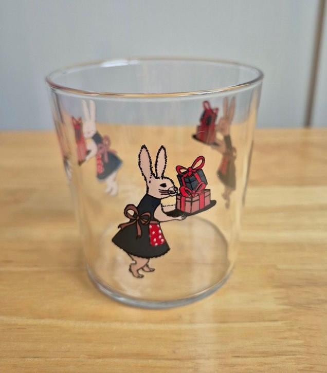 Ikea Festive Bunny Vinter Glasbecher, Malin Gyllensvaan Rabbit, Saftglas, kleiner Becher, Kinderglas, Ikea limited Edition Glas