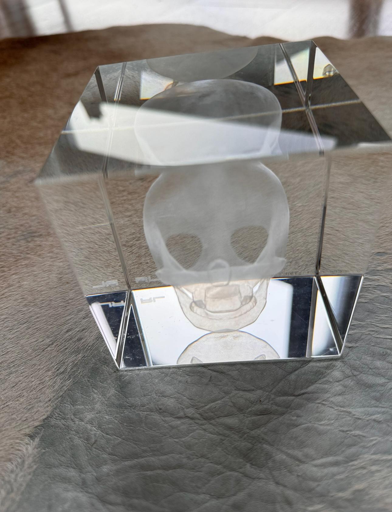 Ralph Lauren Collectible Ayers Skull Glass Cube Paperweight, RL