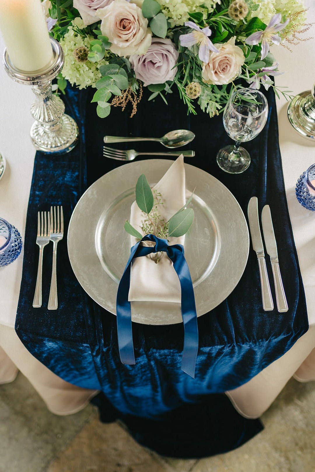 Navy Blue Velvet Table Runner Etsy