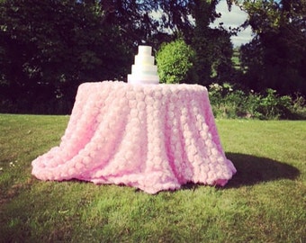 SALE! Chiffon Rosette Pink Ivory Tablecloth Cake Table Romantic Wedding