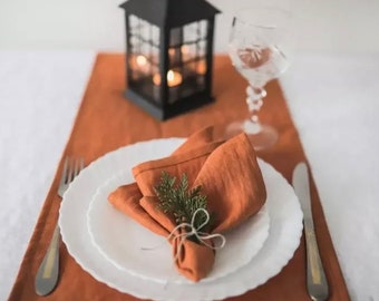 Rust Table Runner - Burnt orange Terracotta, Green, Ochre, Blush Pink