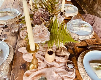Gauze Table Runner - Sand, Natural, Taupe Cheesecloth