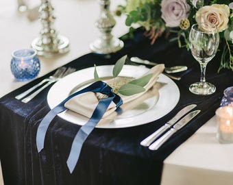 Navy Blue Velvet Table Runner