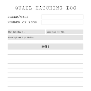 QUAIL HATCHING LOG | Journal for hatching Quail | Quail tracker | Quail Planner