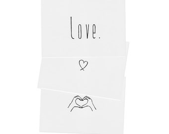 Postcard set love. Love, Greeting card, Love message, Heart, Finger heart, Love