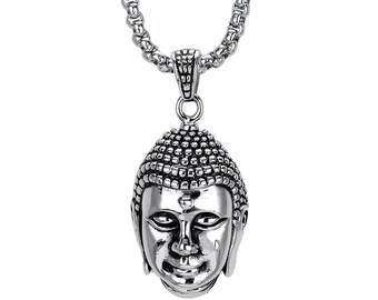 APE7® Edelstahl Budda Anhänger Buddha Head Poliert mit oder ohne Kette Edelstahl Halskette 75cm Buddismus Biker Schmuck Gothic
