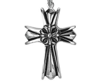 Königlich Keltisches Kreuz Anhänger Lilienkreuz Fleur-De-Lis mitohne Kette Edelstahl Halskette 75cm Mittelalter Schmuck Gothic Edelstahl