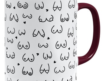 witzige Kaffeetasse mit Brüsten Titten Tasse Brüste-Muster | Keramik Becher 325ml | Rundumdruck | Gro0ße Farbauswahl