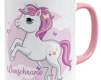 Wunschname + Einhorn Tasse Unicorn Geschenkidee personalisiertes Geschenk Name personalisierbar | Keramik Becher 325ml Beidseitig Bedruckt