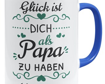 Wunschname + Papa Tasse Glück Geschenkidee personalisiertes Geschenk Name personalisierbar | Keramik Becher 325ml Beidseitig Bedruckt
