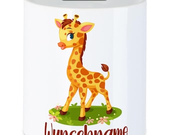 Personalisierte Kinder Spardose mit Wunschnamen Giraffe - personalisierbar individualisierbar - Keramik - beidseitig bedruckt - Geschenkidee