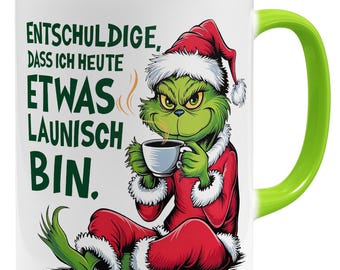 Lustige Weihnachts-Tasse – Launischer Grinch-Look – Geschenk für Weihnachten, Humor & Kaffeeliebhaber – Morgenmuffel Becher