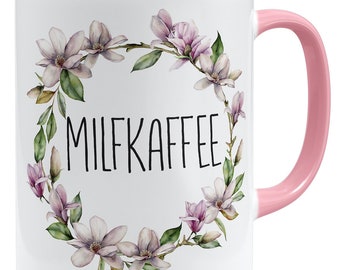 witzige Kaffeetasse mit Spruch Heiße Milfkaffee Milf Tasse | Keramik Becher 325ml | Beidseitig bedruckt | Große Farbauswahl II