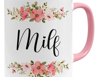 witzige Kaffeetasse mit Spruch Milf Tasse | Keramik Becher 325ml | Beidseitig bedruckt | Große Farbauswahl I