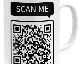Rick Roll QR Code Tasse - Scan Me Becher mit Überraschung - Lustige Meme Kaffeetasse Büro Spaß Geschenk Nerd Geek Mug Rickrolled Gag Cup