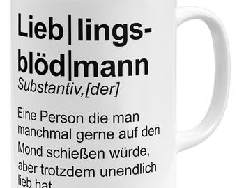 Lieblingsblödmann Tasse – lustige Geschenkidee für Partner Freund Freundin Mann Frau – Beziehungswitz Kaffeebecher mit Definition