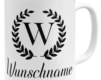 Tasse Wunschname + Initiale Monogramm Geschenkidee personalisiertes Geschenk Name personalisierbar Keramik Becher 325ml Beidseitig Bedruckt
