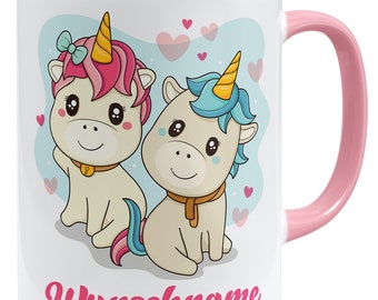 Wunschname + Einhorn Tasse Unicorn Geschenkidee personalisiertes Geschenk Name personalisierbar | Keramik Becher 325ml Beidseitig Bedruckt 2