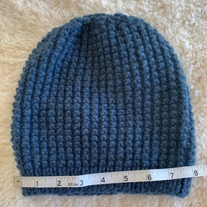 Adult/teen sized wool blend stretchy handknitted beanie. Denim blue . Ready to ship. More colors available. image 3