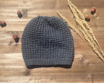 Adult/teen sized wool blend stretchy handknitted  beanie. Dark gray.  Ready to ship. More colors available.