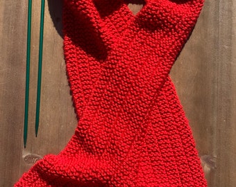 Hand knit women's /teen red soft stretchy classic textured scarf. 55" long x 6" wide. Ready to ship. More colors available.