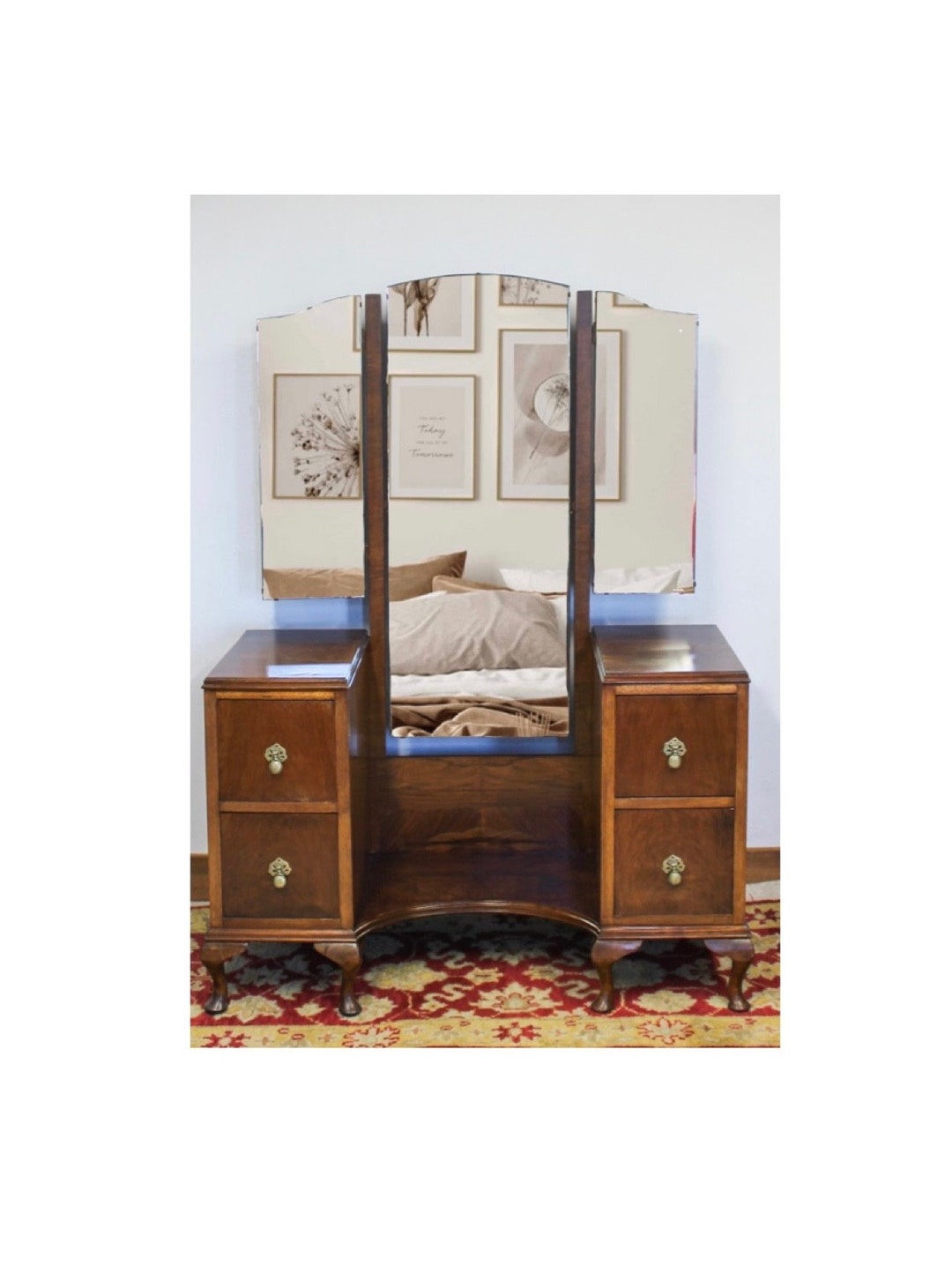 Vintage Veneer Dressing Table With Triple Mirrors Vintage Etsy UK