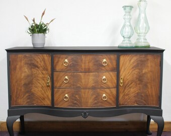 Vintage Veneer Sideboard, Black Hallway Sideboard, Vintage Wooden Cupboard, Queen Anne Sideboard