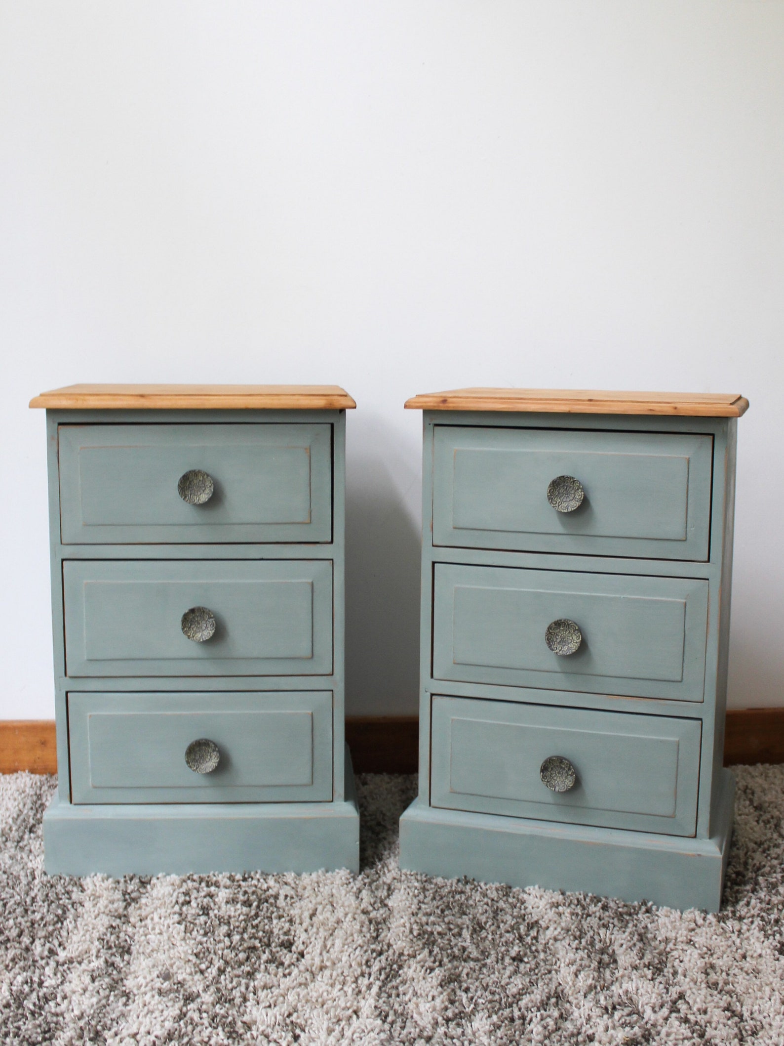 DuckEgg Blue Bedside Tables Pair of Farmhouse Solid Pine Etsy