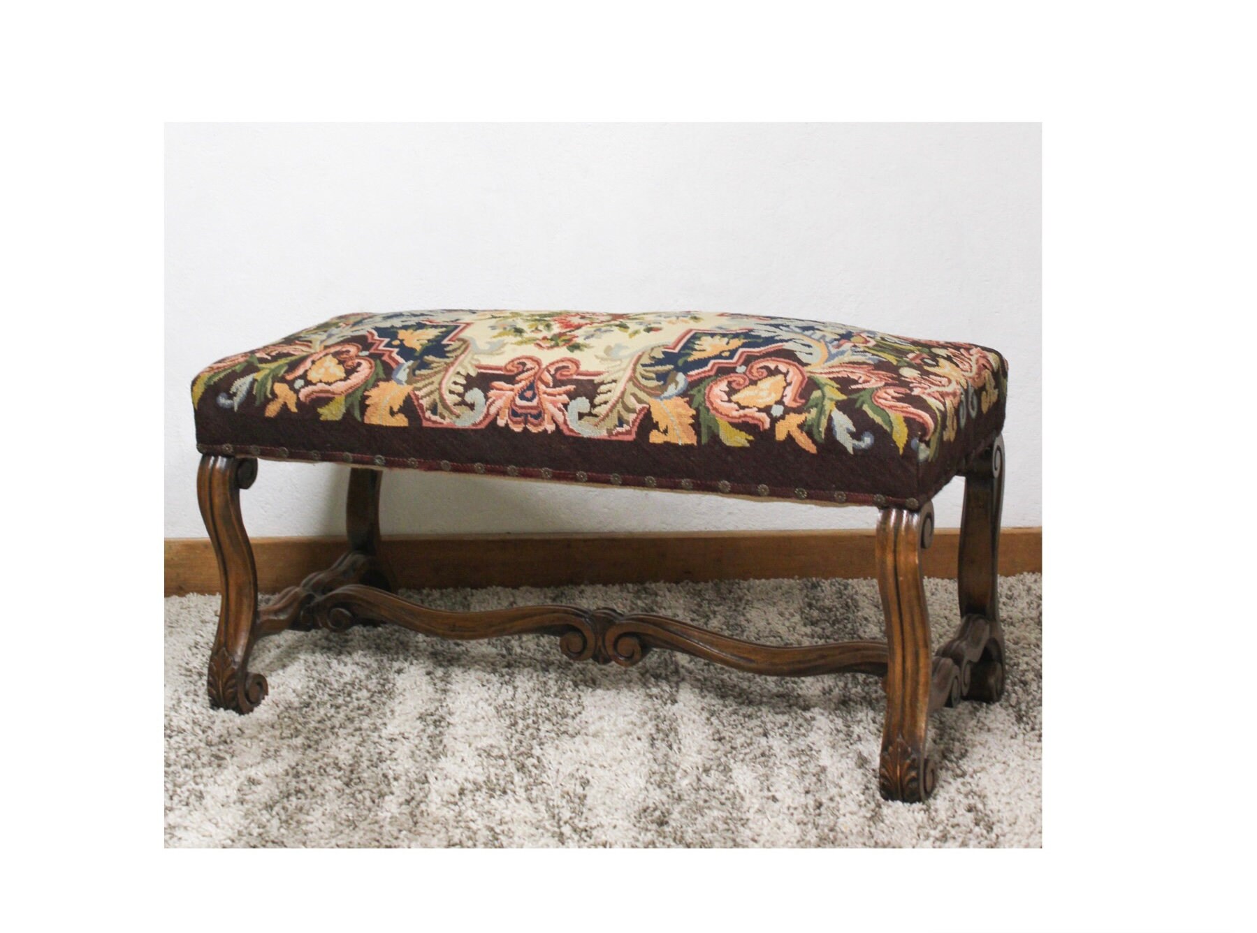 Vintage upholstered bench deals