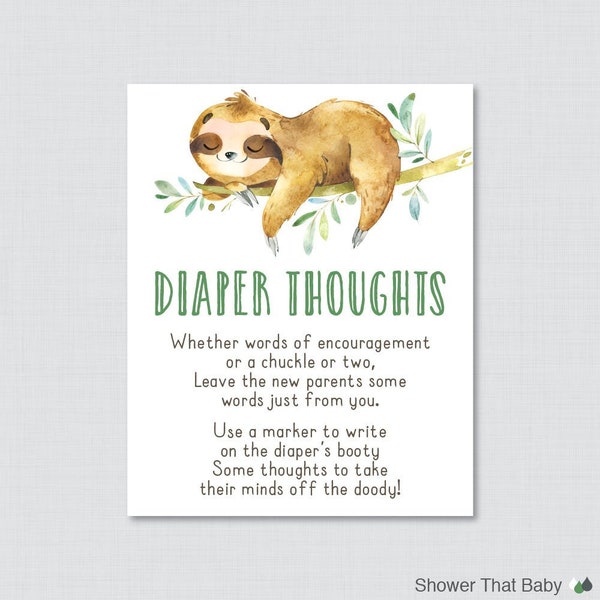 Sloth Baby Shower Diaper Thoughts Game - Téléchargement imprimable - Sloth Write on Diaper Message Game, Words for Wee Hours - Sloth Game Sign 0076