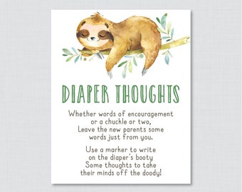 Sloth Baby Shower Diaper Thoughts Game - Printable Download - Sloth Write on Diaper Message Game, Words for Wee Hours - Sloth Game Sign 0076