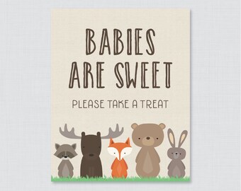 Woodland Babies are Sweet Sign - Printable Instant Download Woodland Animals Babies are Sweet Please Take a Treat Sign with Fox Bear 0010