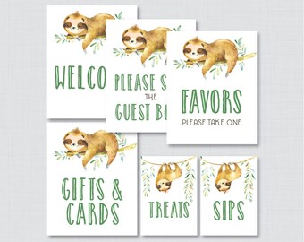 Printable Sloth Themed Baby Shower Table Signs - SIX Signs! Welcome Sign, Favors Sign, etc - Instant Download - Sloth Table Signs 0076