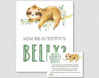 Sloth Baby Shower How Big Is Mommy's Belly Game - Printable Sloth Baby Shower Belly Guessing Game, Guess Belly Size, Cute Sloth Theme - 0076