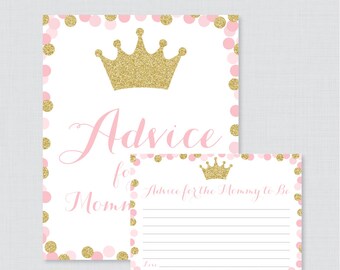 Pink and Gold Princess Baby Shower Advice for Mommy to Be Cards & Sign - Printable Advice for Mom, Advice for Parents to Be Activity 0070-G