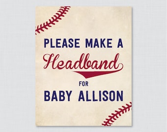 Baseball Baby Shower Headband Station Sign - Printable, Personalized Make a Headband Sign - Please Make a Headband for Baby - Baseball 0027