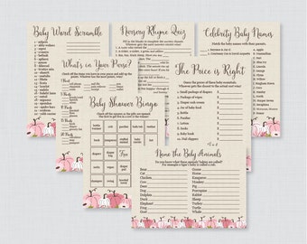 Pink Pumpkin Baby Shower Games Package - Seven Printable Games: Bingo, Price is Right, Purse Game, etc- Pink Little Pumpkin Fall Baby 0032-P