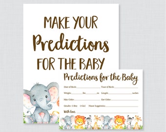 Safari Baby Shower Prediction Cards - Instant Download - Gender Neutral Safari Baby Statistics Game Guess Baby's Birthday, Weight - 0060