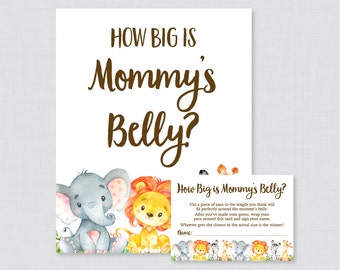 Safari Baby Shower How Big Is Mommy's Belly Game - Printable Belly Guessing Activity, Guess Belly Size Gender Neutral Safari 0060