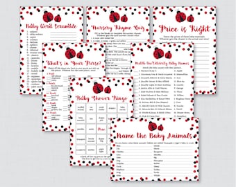 Ladybug Baby Shower Games Package - Seven Printable Games: Bingo, Price is Right, Purse Game, Nursery Rhyme - Red Ladybug Games 0050-R