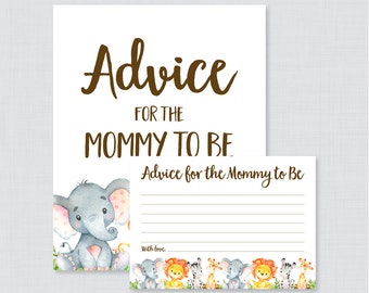 Safari Advice for Mommy to Be Cards and Sign - Printable Gender Neutral Safari Baby Shower Advice for Mom, Advice for Parents to Be - 0060