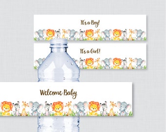 Printable Safari Theme Baby Shower Water Bottle Labels - Safari Animal Baby Shower Water Bottle Labels - It's a Boy, Girl, Welcome Baby 0060