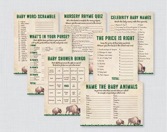 Bison Baby Shower Games Package - Seven Printable Games Bingo, Price is Right, Purse Game, Nursery Rhyme - Rustic Western Buffalo Games 0058