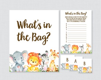 Könnte beinhalten: Ein druckbares Babyparty-Spiel mit dem Titel "What's in the Bag?" Die Spielanweisungen sind, zu erraten, was in jeder Tasche ist, basierend auf dem Buchstaben auf der Außenseite der Tasche. Das Spiel beinhaltet eine Liste von Gegenständen und einen Satz von Buchstaben, um die Vermutungen aufzuschreiben.